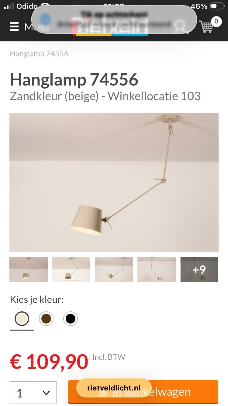 2 beige Hanglampen / plafondlampen met Knikarm - Zandkleur, Ophalen, Nieuw, Metaal
