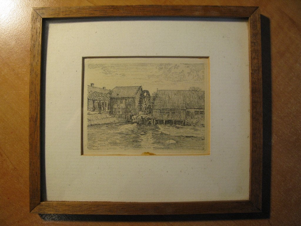 ingelijste litho Opwettense watermolen Nuenen, Ingelijst, Ophalen of Verzenden, Overige onderwerpen, Lithografie