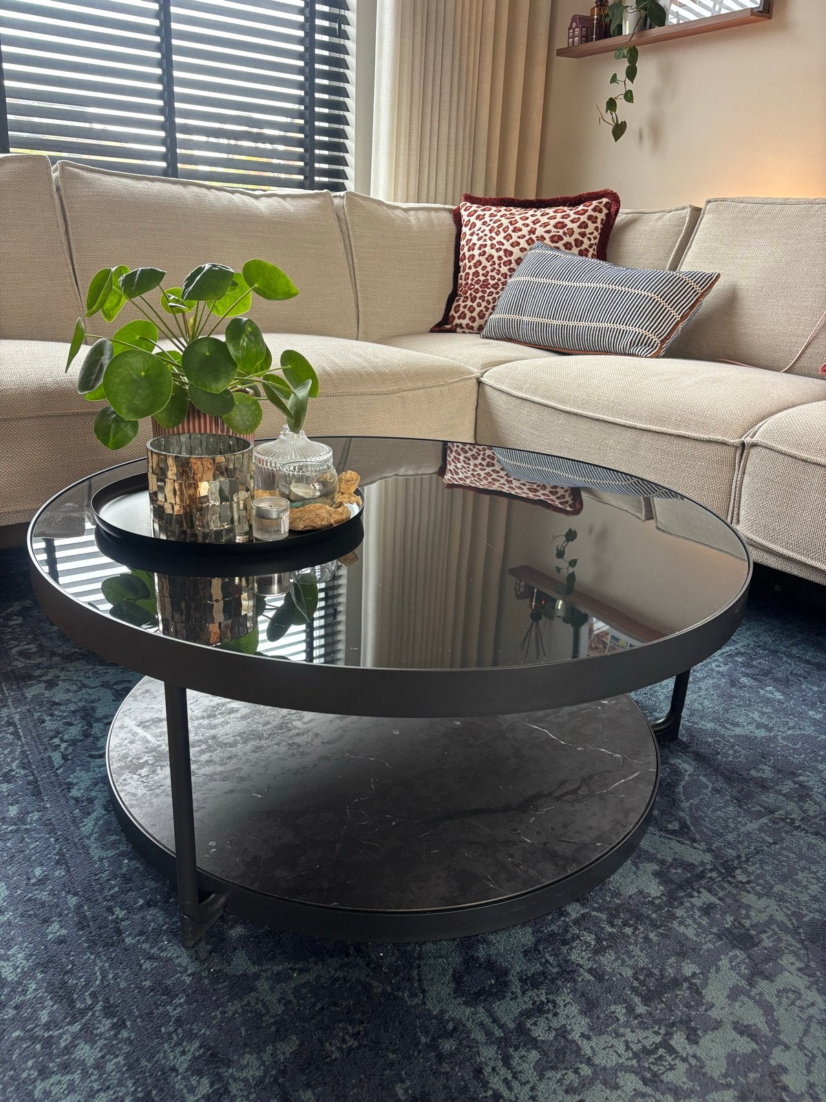 IKEA FRÖTORP Ronde salontafel met glazen blad, Huis en Inrichting, Ophalen, Gebruikt, Rond, 50 tot 100 cm