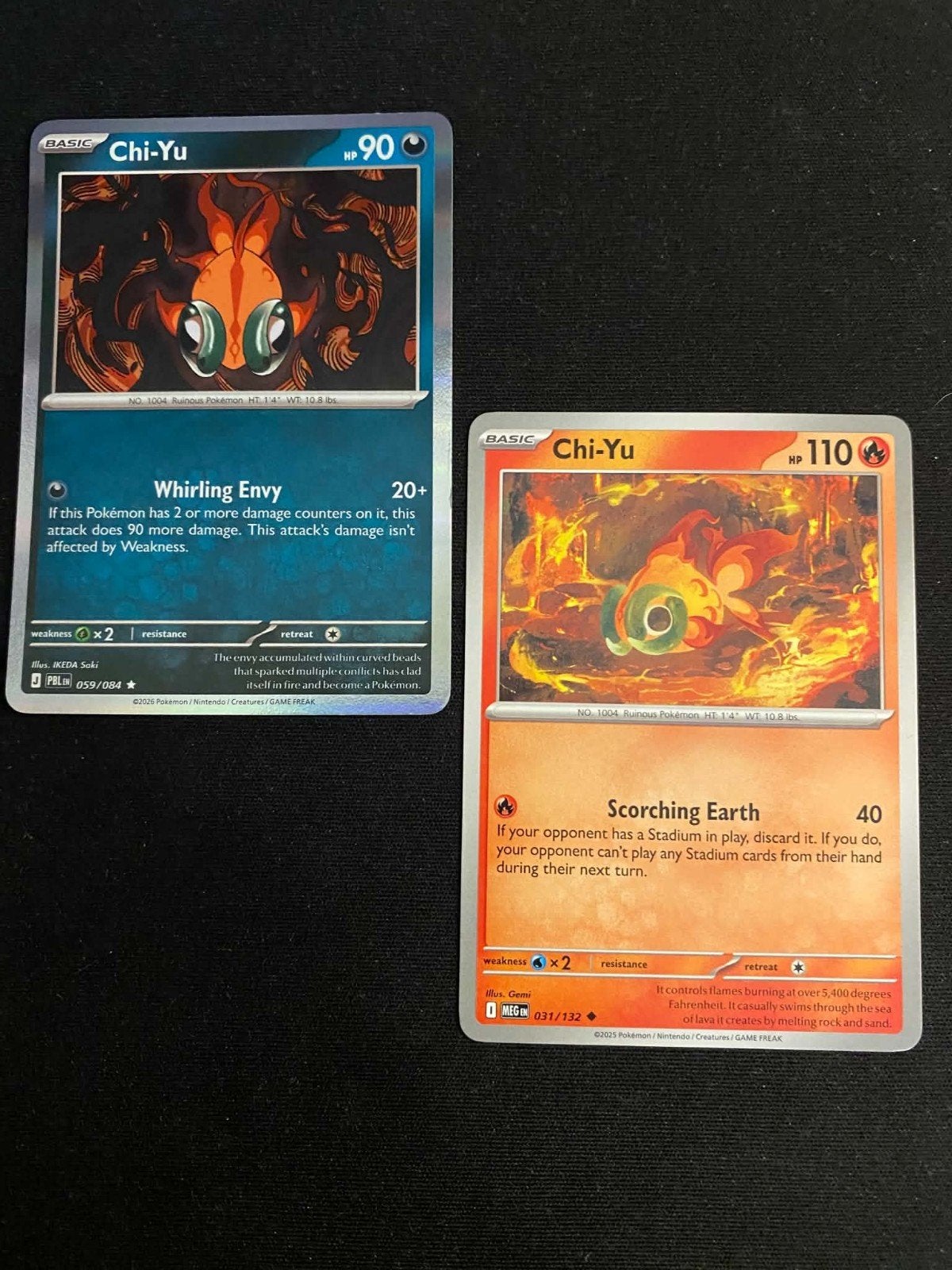 Pokémon Kaarten: Chi-Yu (2 verschillende), Ophalen of Verzenden, Zo goed als nieuw, Meerdere kaarten