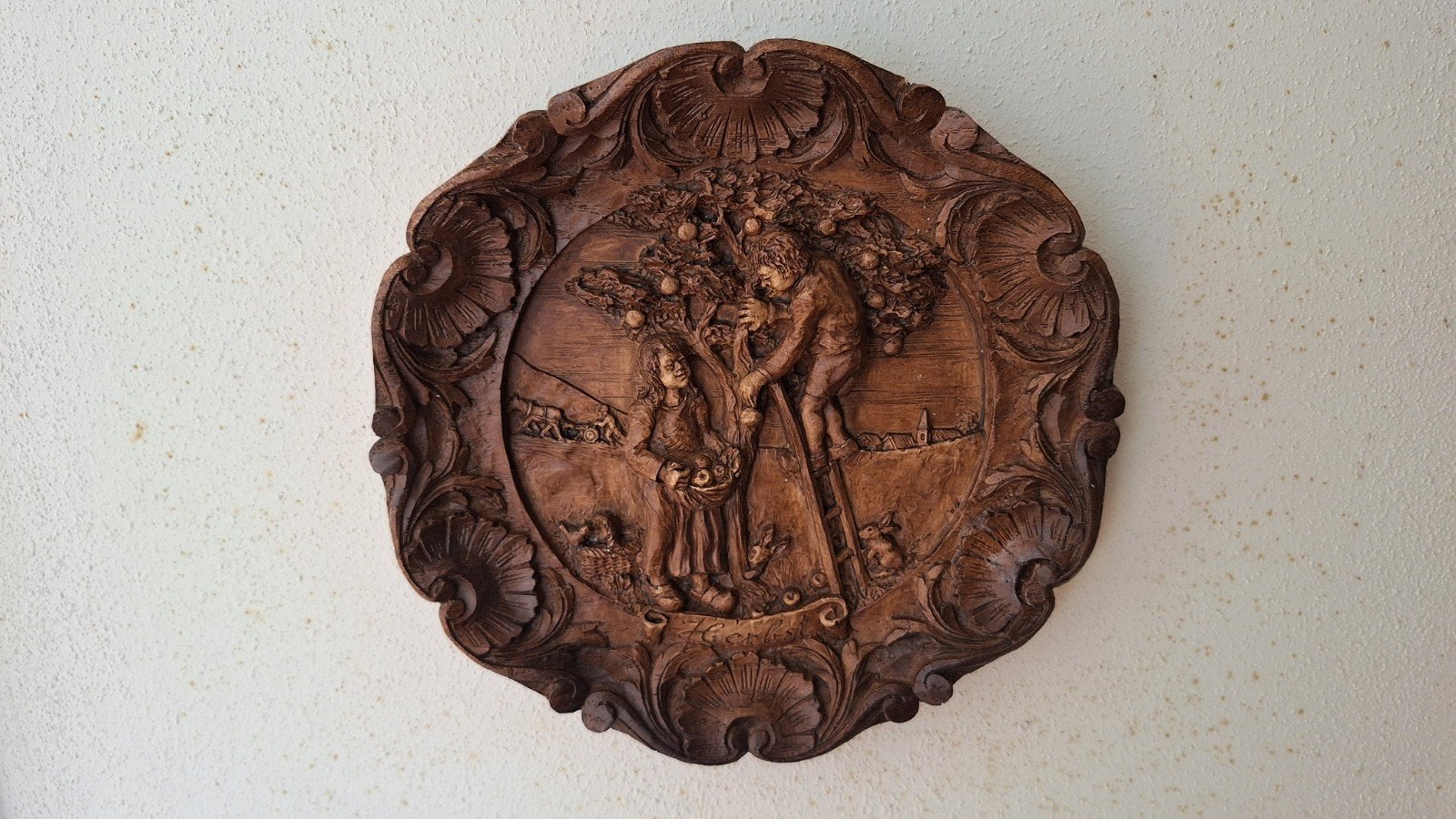 Handgesneden houten wandplaquette, Antiek en Kunst, Ophalen
