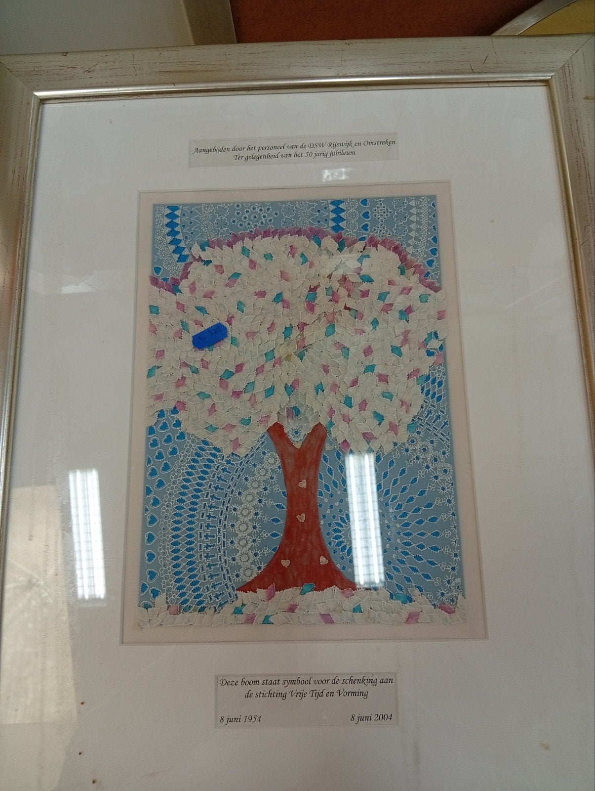 Ingelijste boom van vilt en papier, 30-jarig jubileum, Gebruikt, Overige typen, Ophalen of Verzenden, 75 – 100