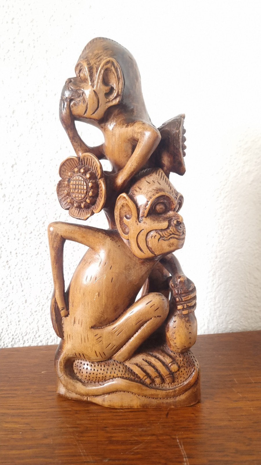 Houtsnijwerk beeld Bali Indonesië Art Deco apen, Antiek en Kunst, Ophalen of Verzenden