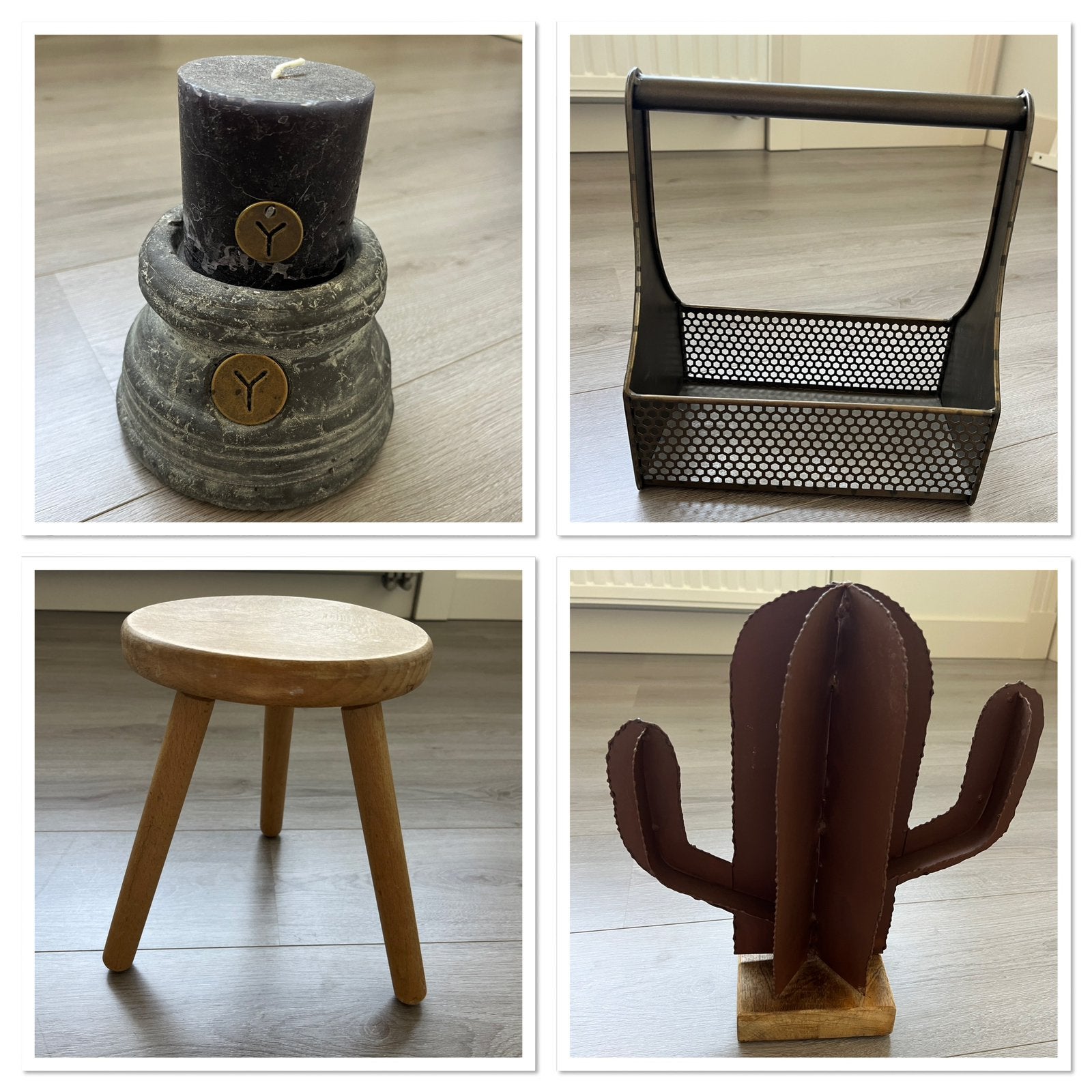 Woonaccessoires: krukje, kaarsenhouder, rekje, cactus, Hout, Gebruikt, Meerkleurig, Overige stijlen