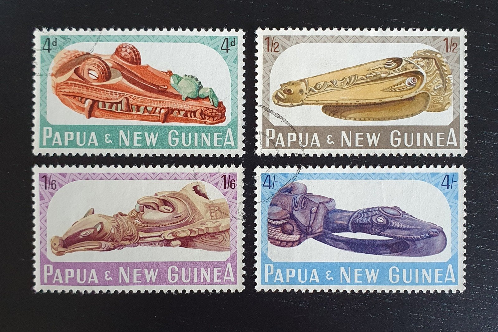 Papoea Nieuw-Guinea 1965 Houten figuren Michel 73-76 gest, Verzenden, Gestempeld