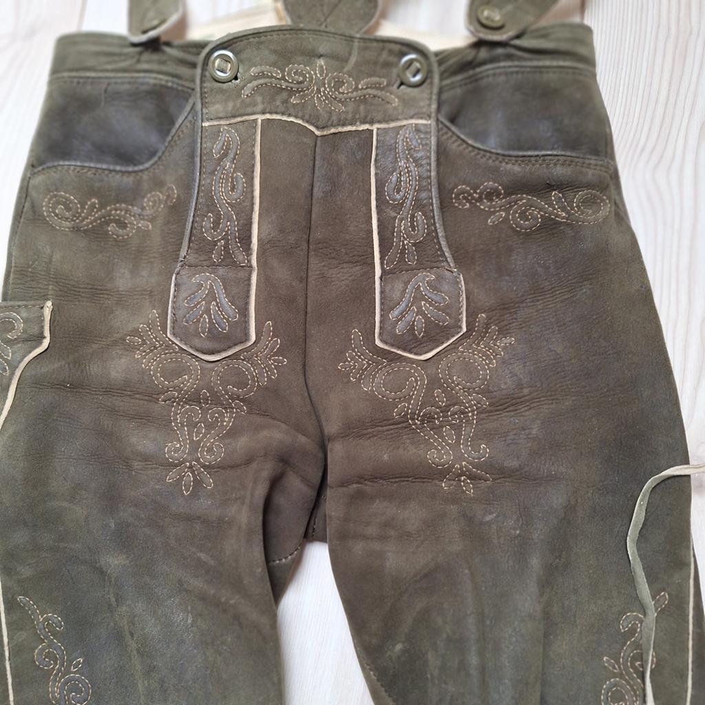 Lederhose sämisch hertenleer trachten oktoberfeest, Ophalen, Gedragen, Maat 46 (S) of kleiner, Laurich
