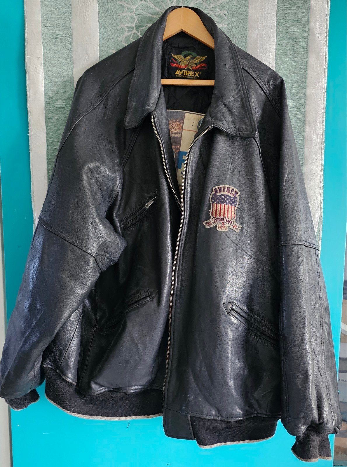 Vintage Avirex Leren Bomberjack - 5xl a 6xl Varsity, Avirex, Zwart, Overige maten, Ophalen of Verzenden