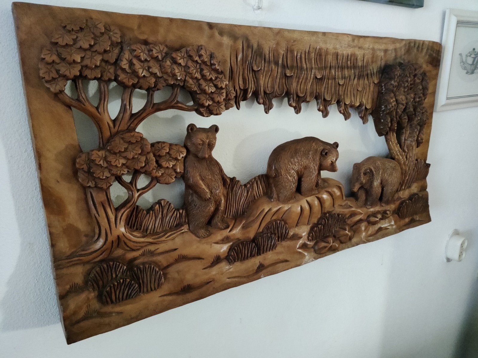 uniek Houten Wandpaneel met beren, Antiek en Kunst, Ophalen, Hout