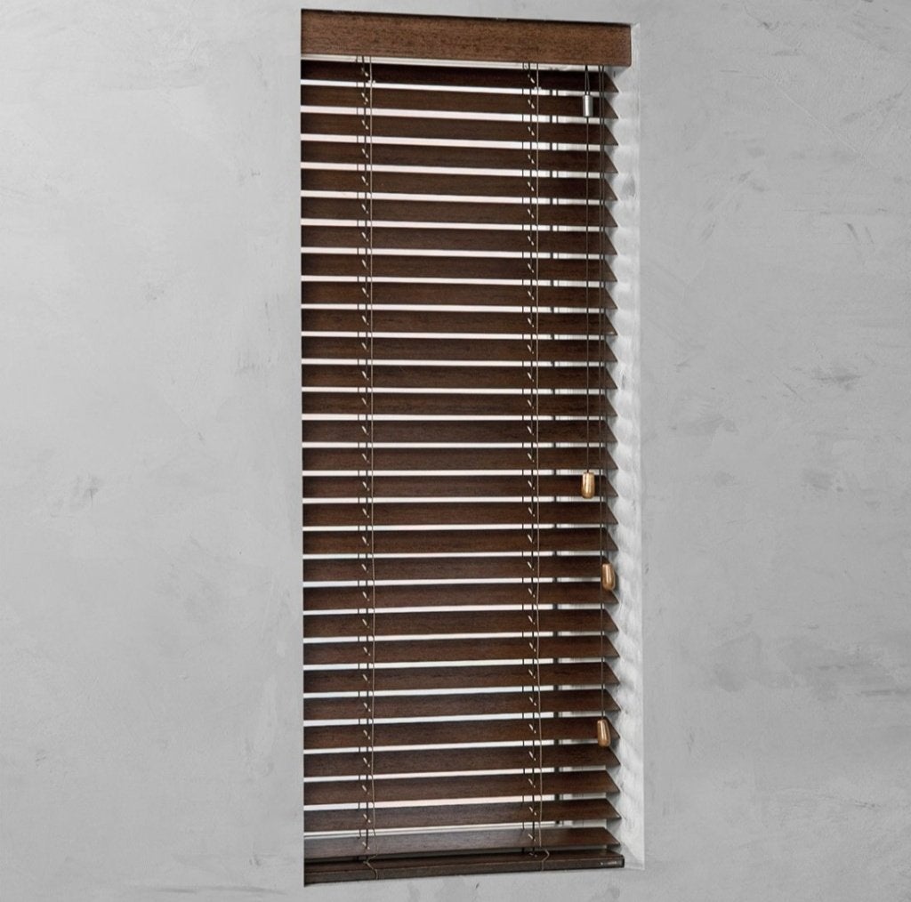 Houten jaloezie 50 mm donker eiken Abacia 112.3x245.3 Nieuw, Ophalen, Nieuw, Bruin, Hout