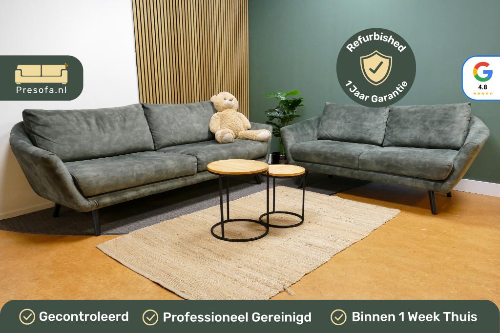 Xooon set velvet groen [Refurbished], Huis en Inrichting, Banken | Bankstellen, -, -, Ophalen of Verzenden, Zo goed als nieuw