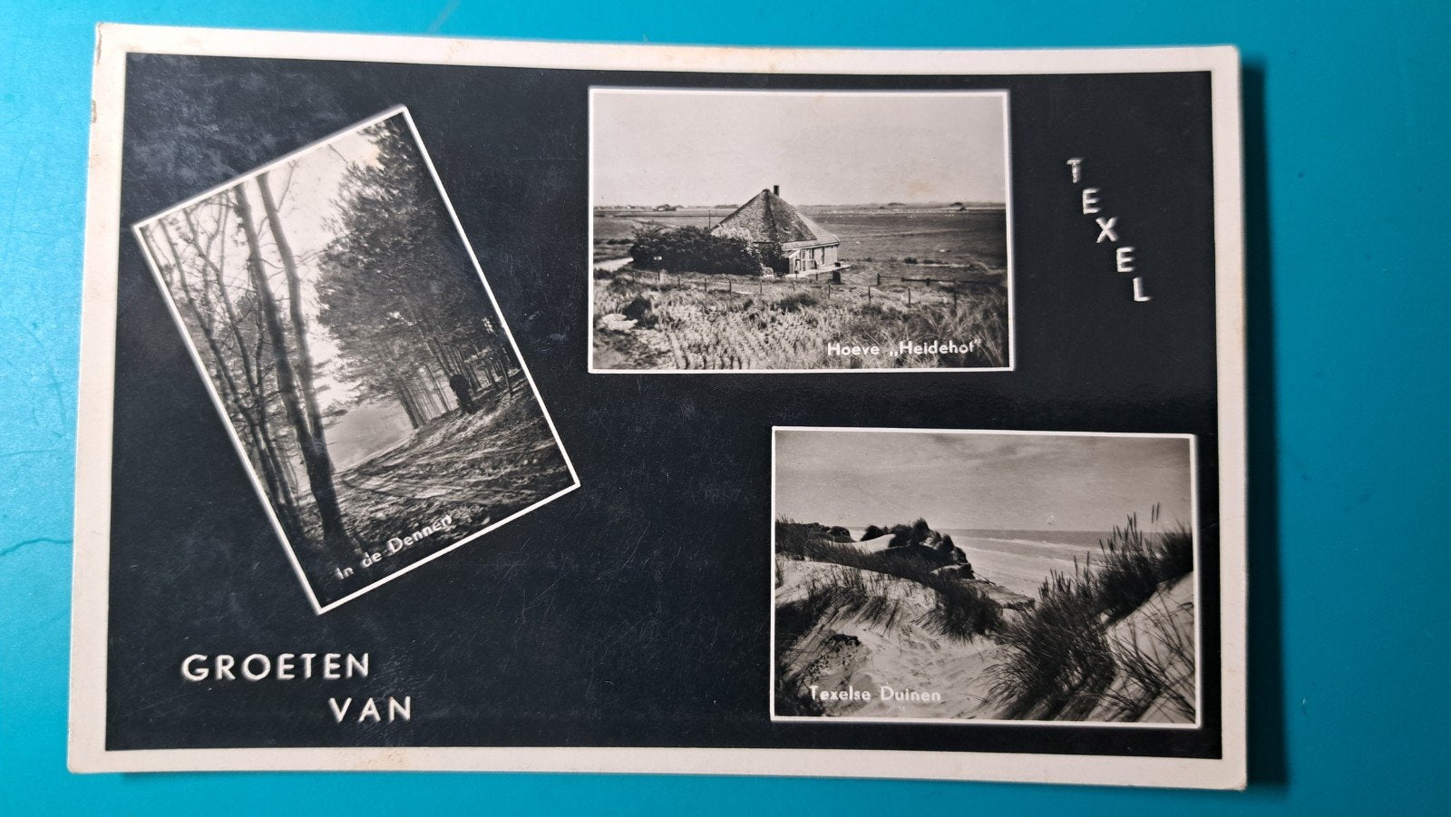 Texel groeten drieluik 1953, Ophalen of Verzenden, 1940 tot 1960, Gelopen, Waddeneilanden