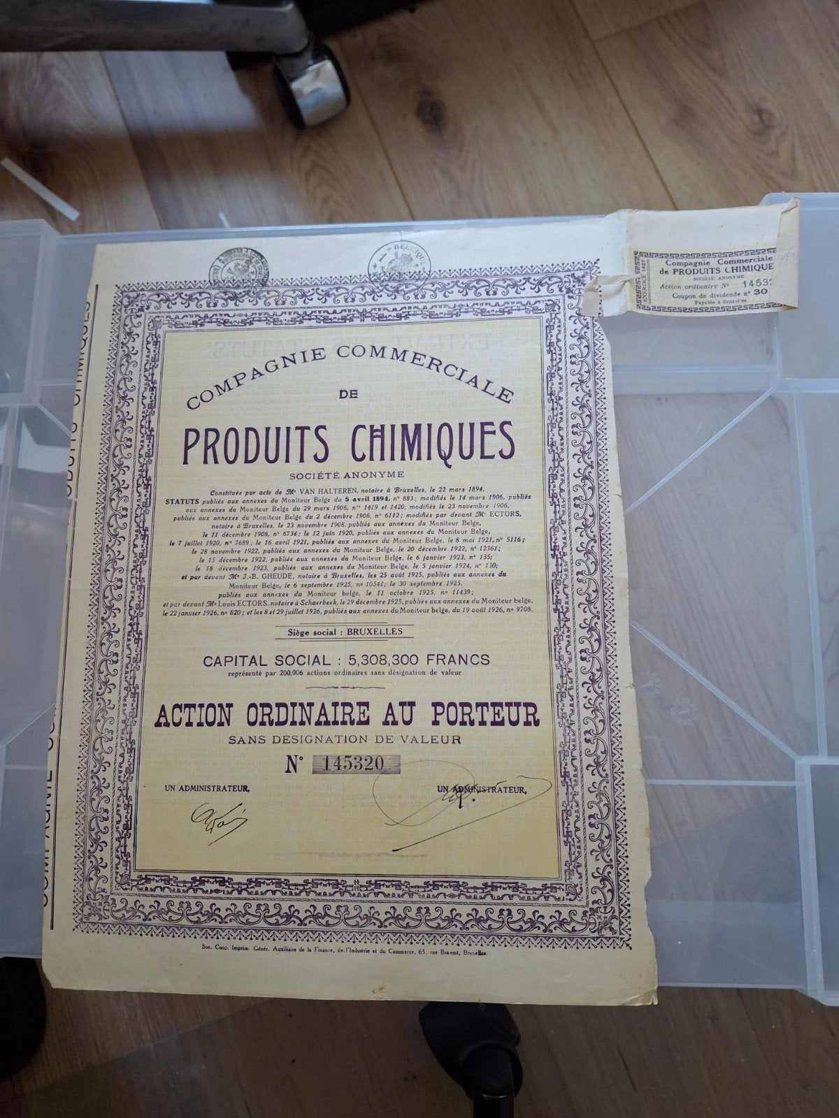 Historis aandeel: Compagnie Commerciale de Produits Chimiqu, Ophalen of Verzenden, 1920 tot 1950, Aandeel