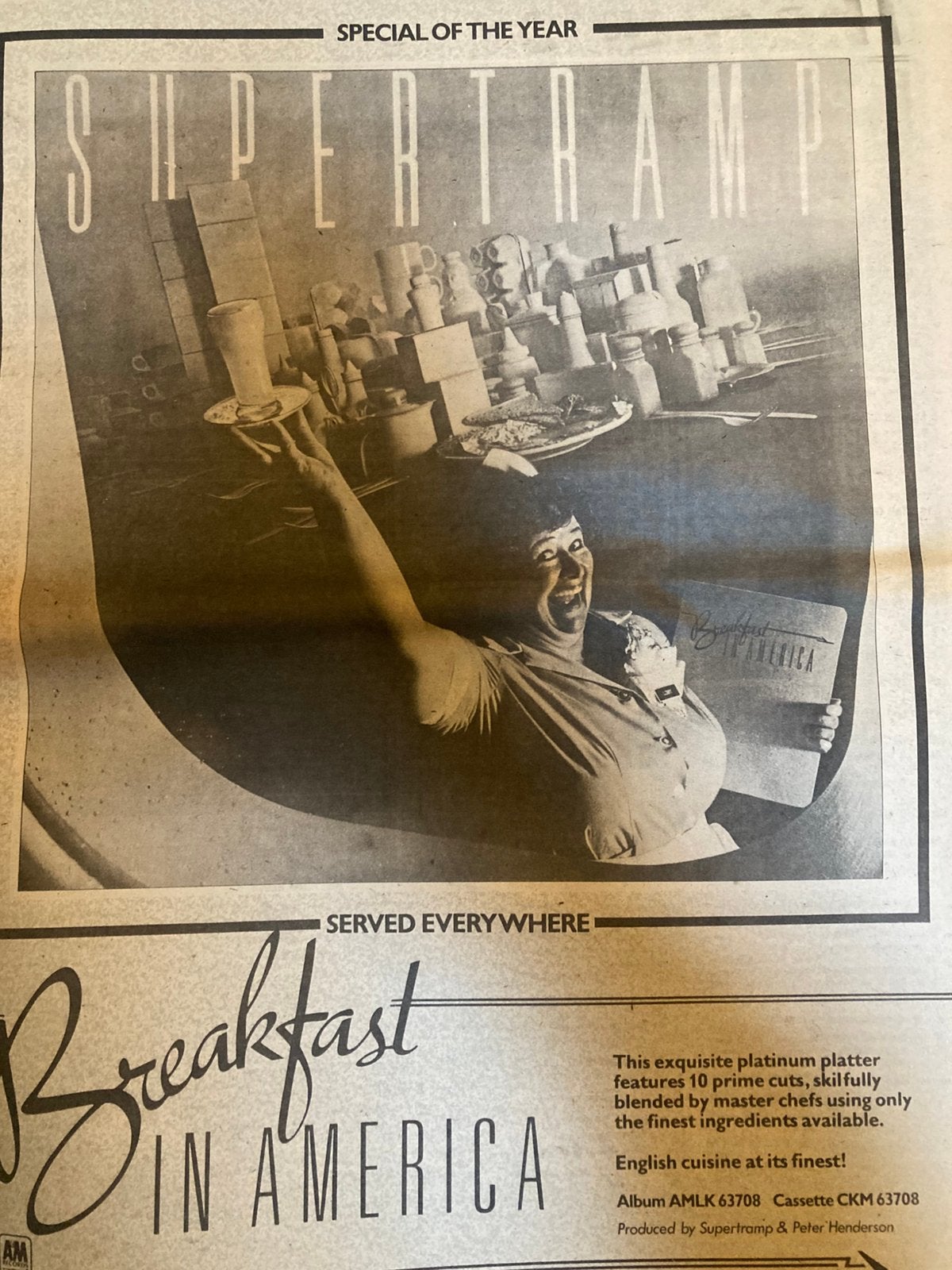 SUPERTRAMP Breakfast In America A3 advertentie, Ophalen of Verzenden