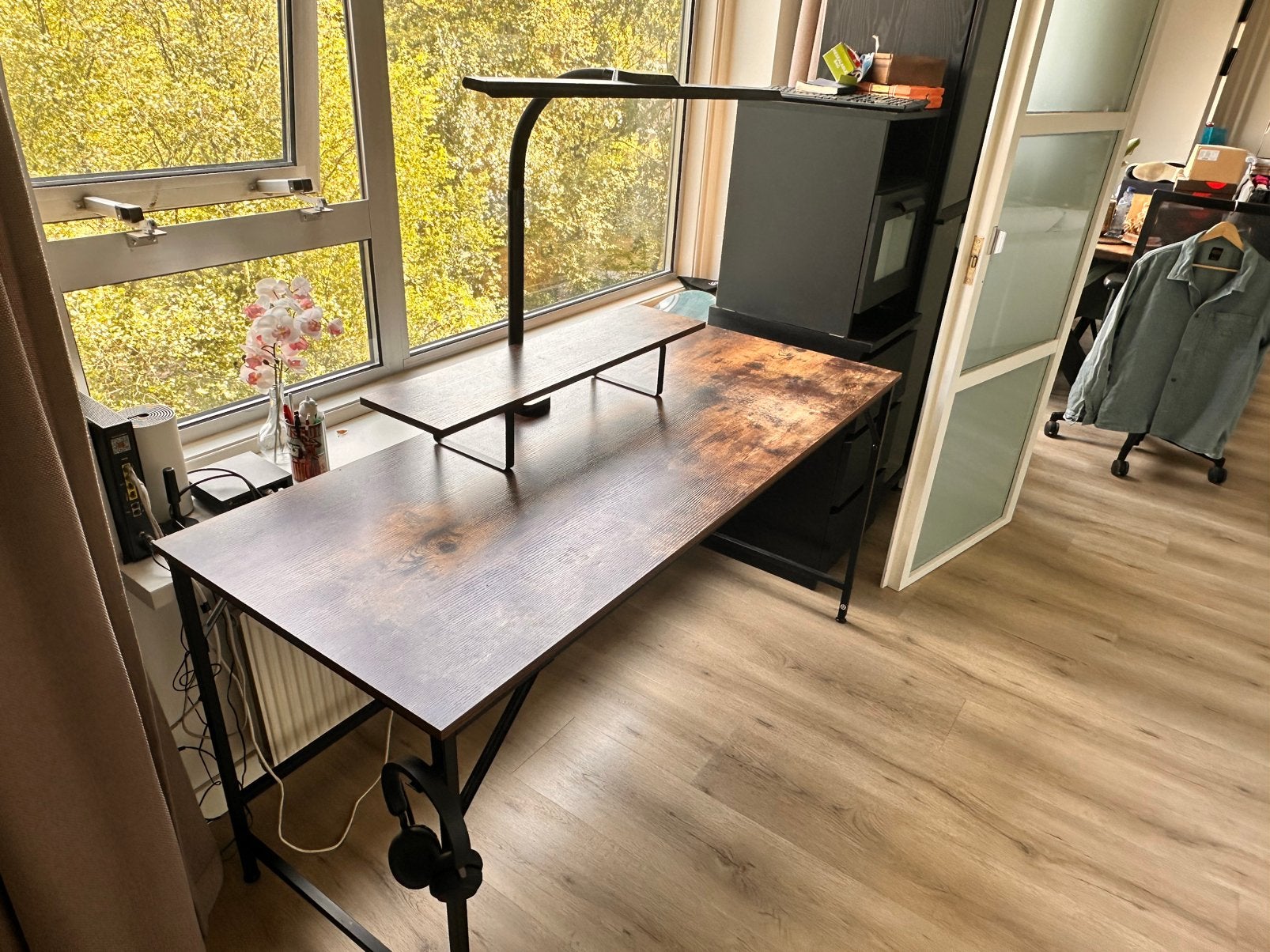 JOISCOPE bureau 152 cm&Kary LED klemlam, vintage oak design, Ophalen, Gebruikt, Computerbureau