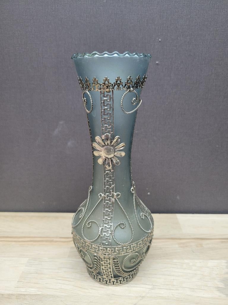 gedecoreerd glazen vaasje, Overige kleuren, Ophalen of Verzenden, Minder dan 50 cm, Glas