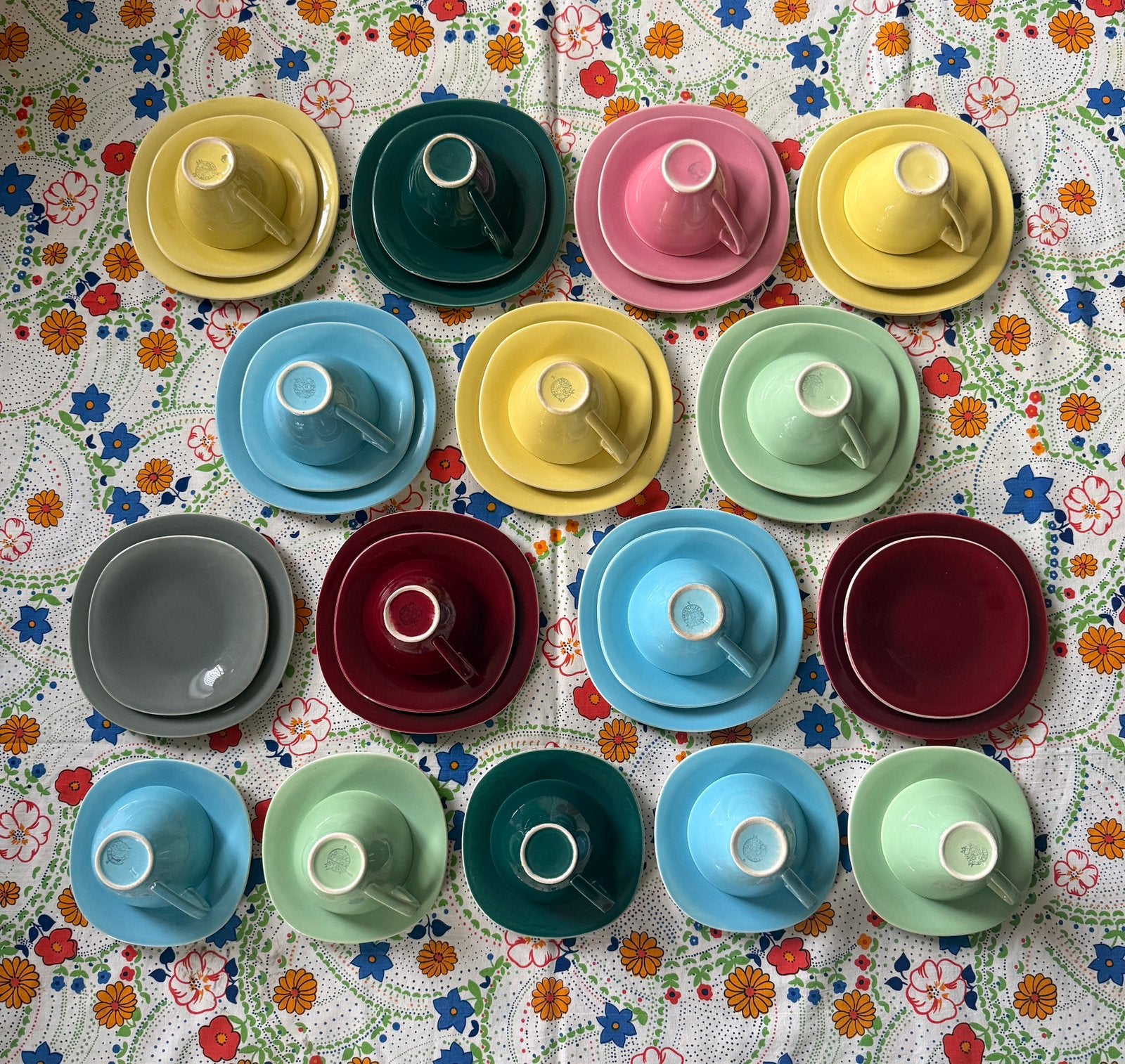 Boch seduction pastel servies, vintage kop en schotels 50’s, Ophalen, Gebruikt, Keramiek, Villeroy & Boch