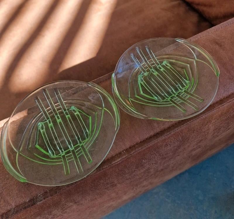 Art Deco uraniumglas schotels set 2, Ophalen of Verzenden