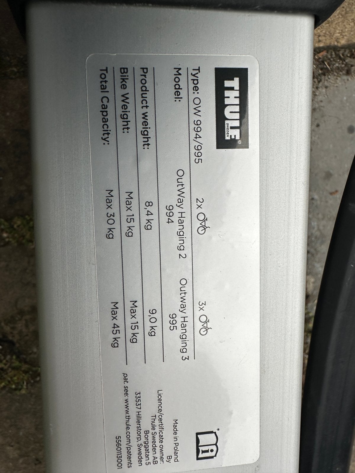 Thule Outway Hanging 2 fietsendrager voor achterklep, Ophalen of Verzenden, 2 fietsen, Gebruikt, Achterklepdrager
