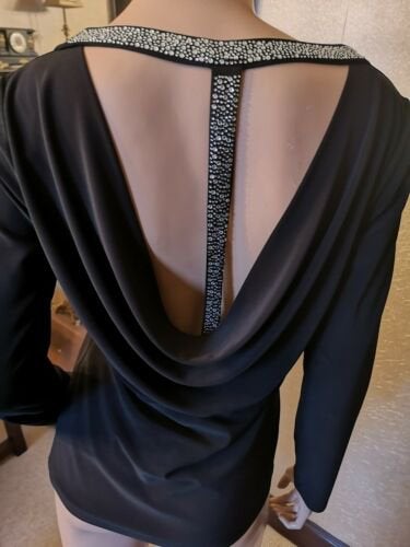 Frank Lyman top zwart met strass details blote rug maat M, Maat 38/40 (M), Verzenden, Zwart, Nieuw
