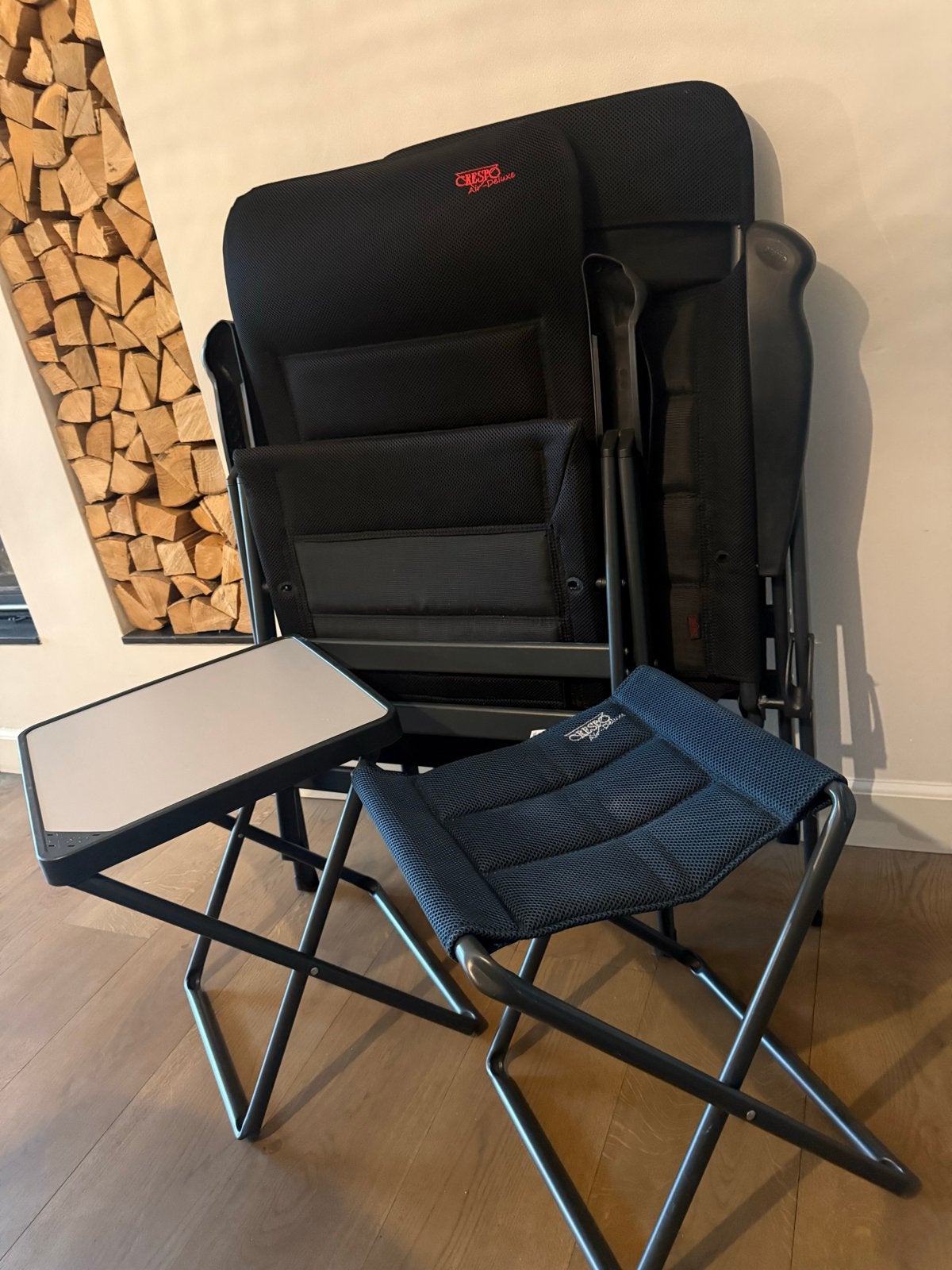 Crespo Air-Deluxe set (2stoelen,2voetenbankjes&dienblad), Caravans en Kamperen, Ophalen, Zo goed als nieuw, Campingstoel