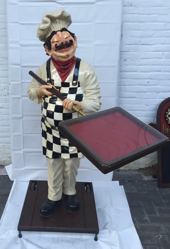Groot Polyester Beeld Chef-kok met Menubord (165 cm), Ophalen, Zo goed als nieuw