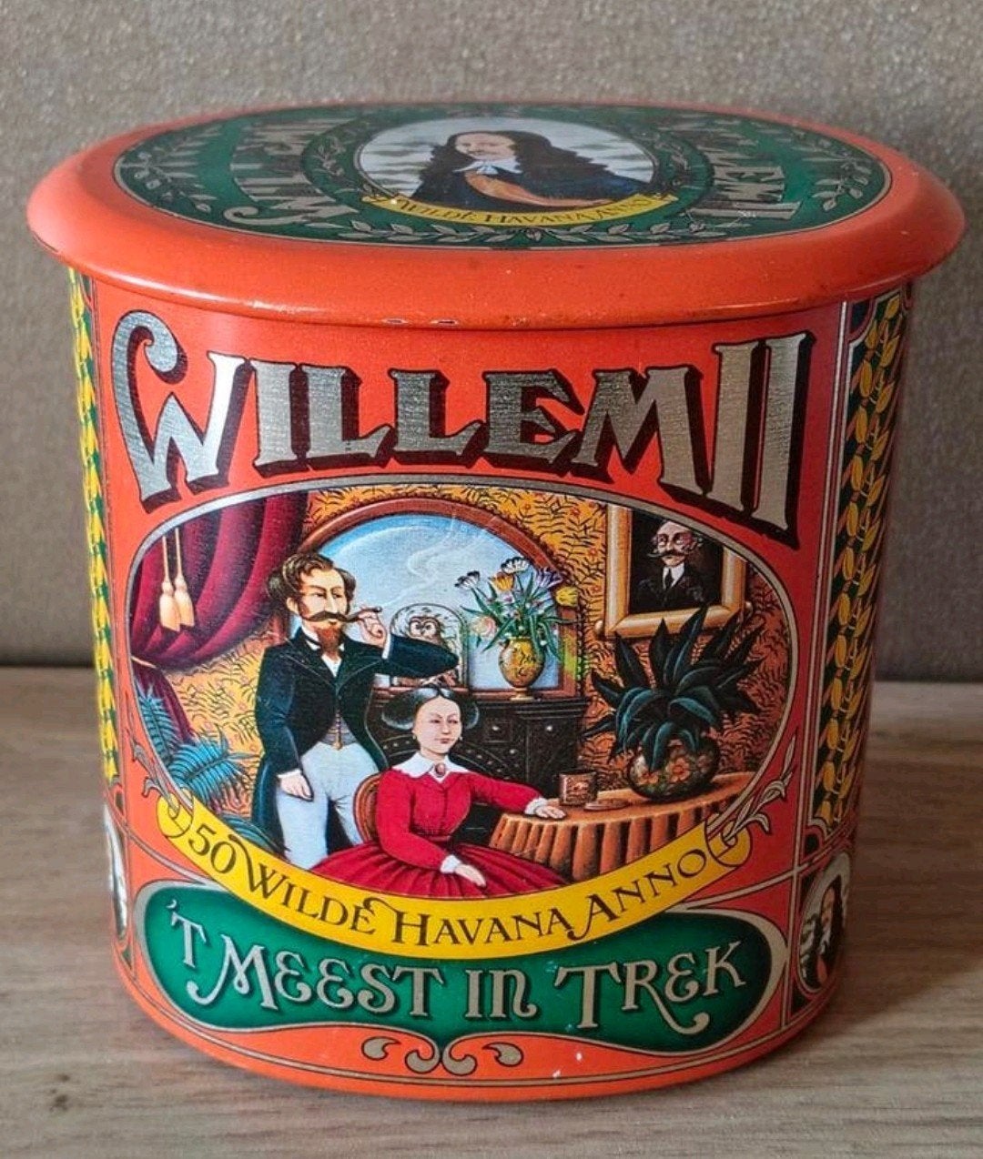 Vintage Willem II Sigarenblik - Wilde Havana Anno, Verzenden, Gebruikt, Tabaksdoos of Verpakking