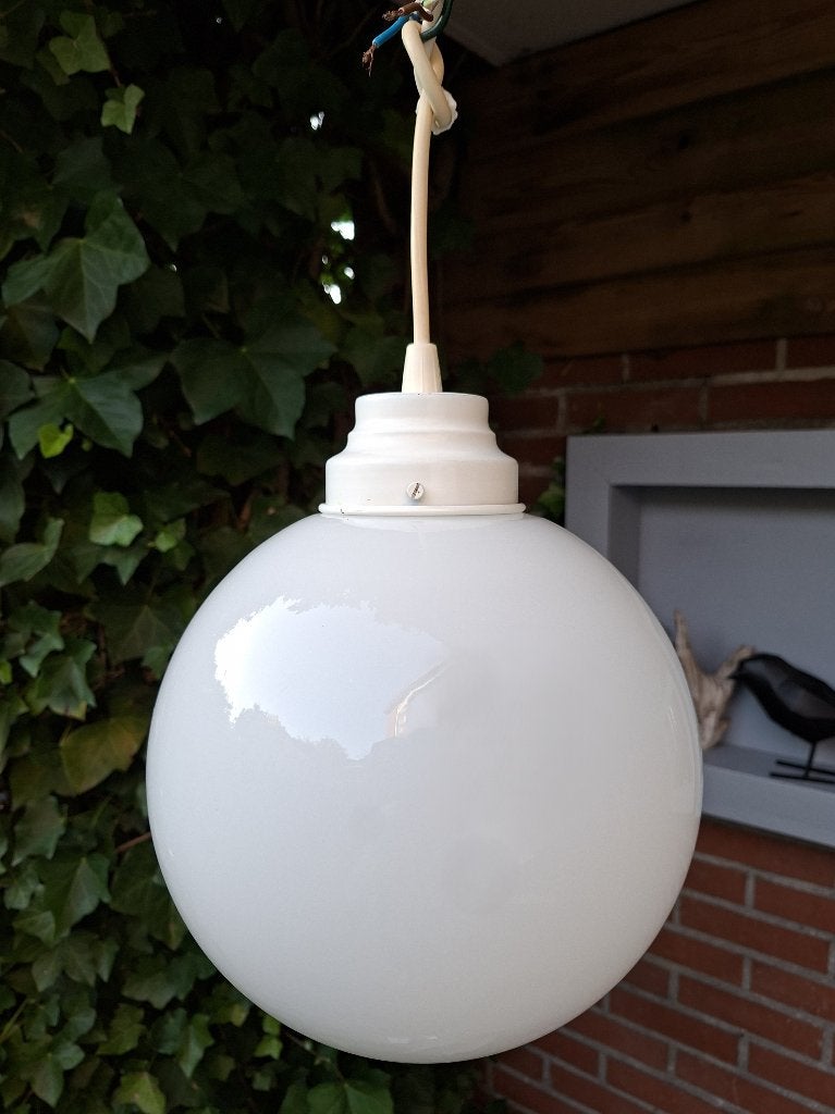 schoollamp - oude kantoorlamp - keukenlamp - jaren 45/50, Huis en Inrichting, Lampen | Hanglampen, Gebruikt, Glas, Vintage  - Art-Deco  - Space Age -globelamp  -fifties