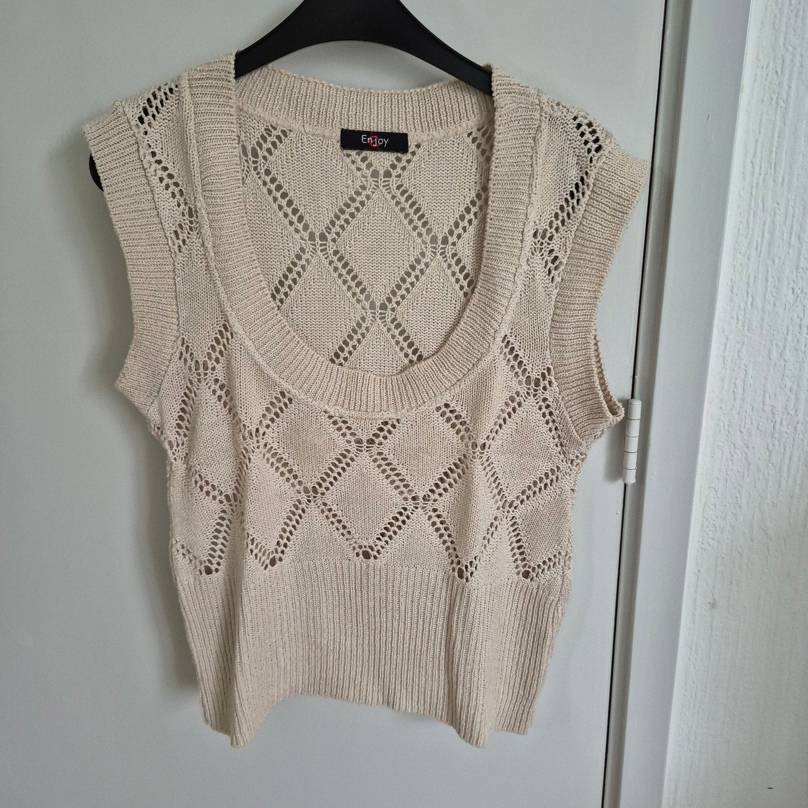 Gebreide katoenen beige dames spencer - Maat L, Beige, Maat 42/44 (L), Enjoy, Ophalen of Verzenden