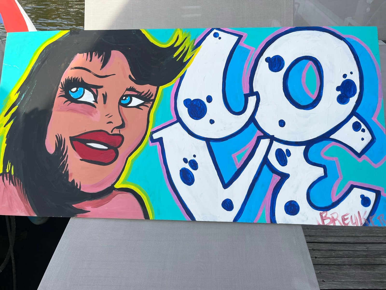 Kleurrijk Popart Schilderij - "LOVE" - Eyecatcher!, Ophalen, Textiel, Gesigneerd, Stripfiguren/cartoons