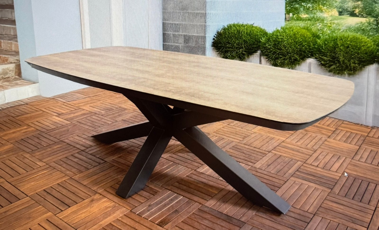 Zo goed als nieuwe ovale tuintafel met 6 stoelen, Ophalen, Zo goed als nieuw, Rechthoekig, Aluminium