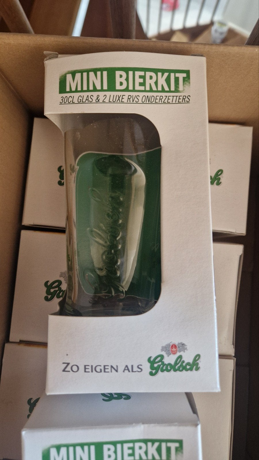 10x Grolsch Mini Bierkit: Glas en 2 RVS Onderzetters, Verzamelen, Ophalen of Verzenden, Nieuw