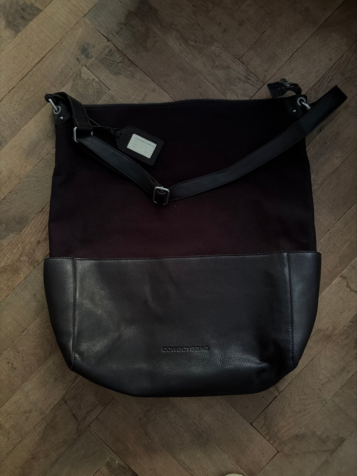 Cowboysbag schoudertas zwart leer/textiel, Verzenden, Gebruikt, Zwart, Overige typen