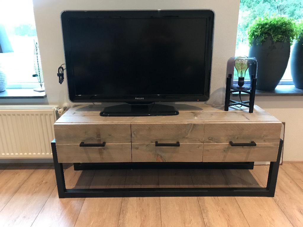 Steigerhout Tv meubel met staal, free shipping. (tip!), Overige materialen, Verzenden, Nieuw, 50 tot 100 cm
