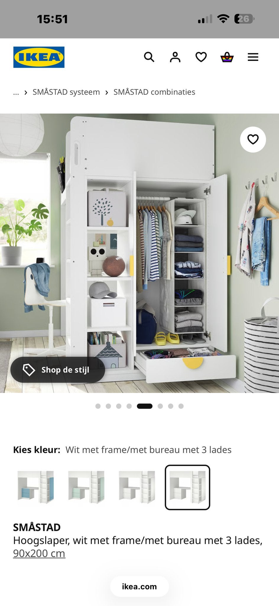 IKEA SMÅSTAD Hoogslaper met bureau en kledingkast, Ophalen, Zo goed als nieuw, Hoogslaper