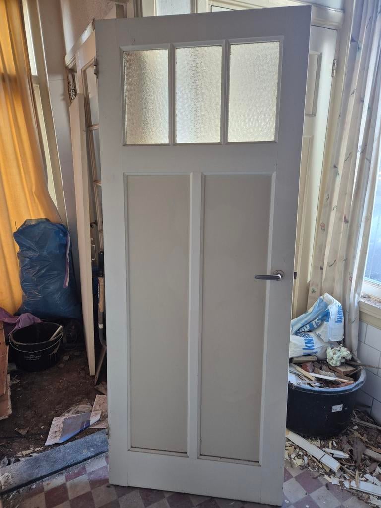 Jaren 30 deur met bovenlicht, Gebruikt, Binnendeur, Ophalen of Verzenden, Glas
