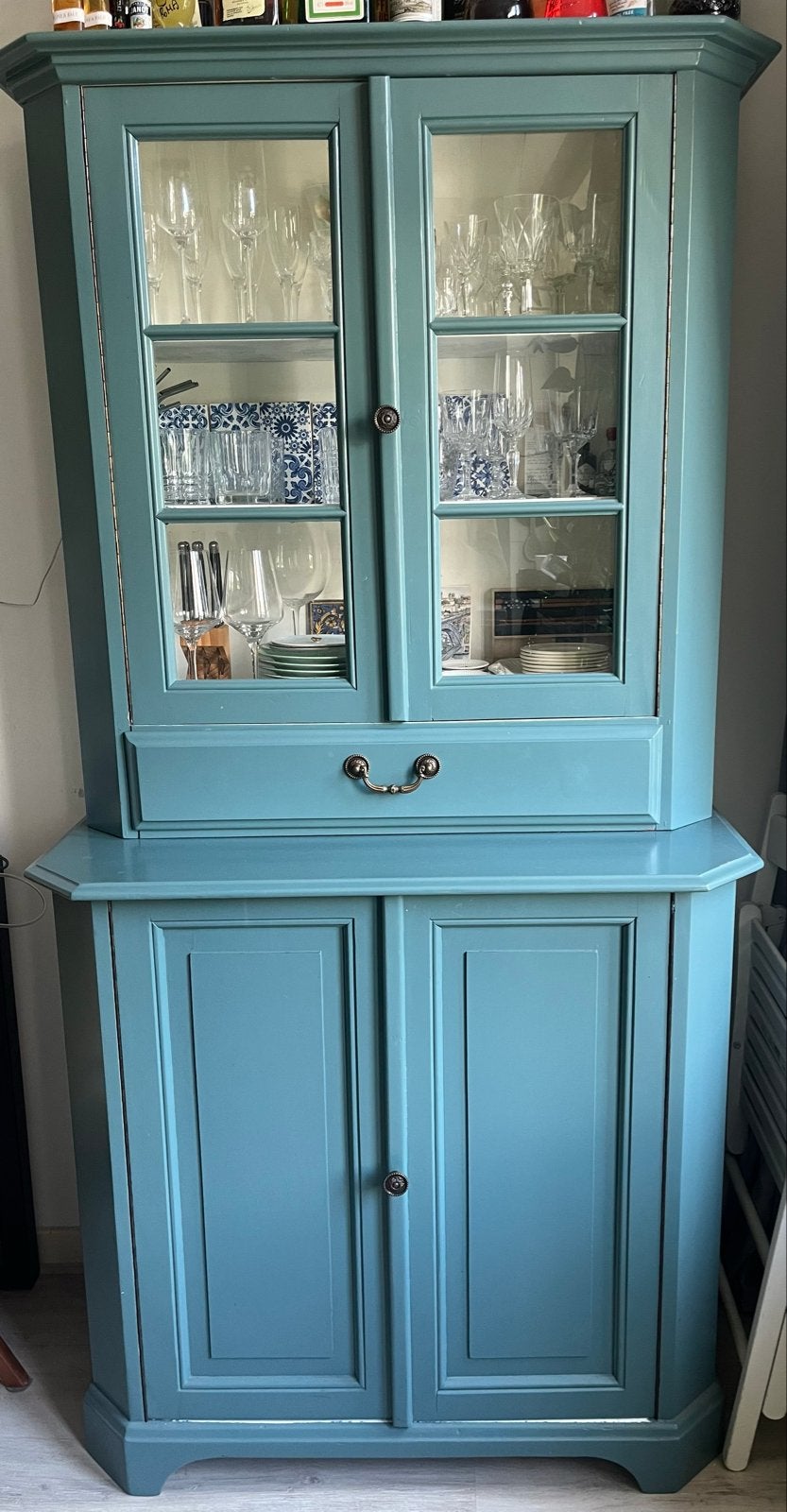 Mooie buffetkast in groen/blauwe kleur, Ophalen, Gebruikt, Met deur(en), 50 tot 100 cm