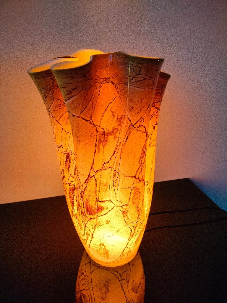 Murano Design Tafellamp Gemarmerd Beige 1990, Beige, Ophalen of Verzenden, Glas, Design