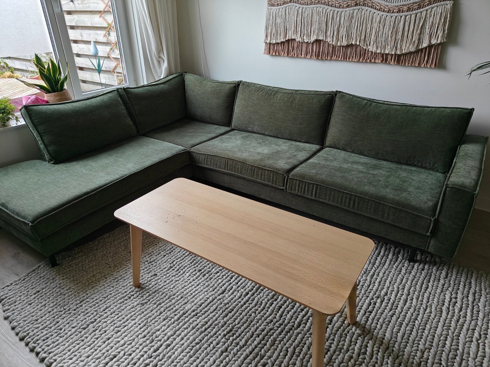 NOUS Living Hoekbank Lexington - Donkergroen Polyester, Huis en Inrichting, Banken | Bankstellen, Ophalen, 250 tot 300 cm, Hoekbank