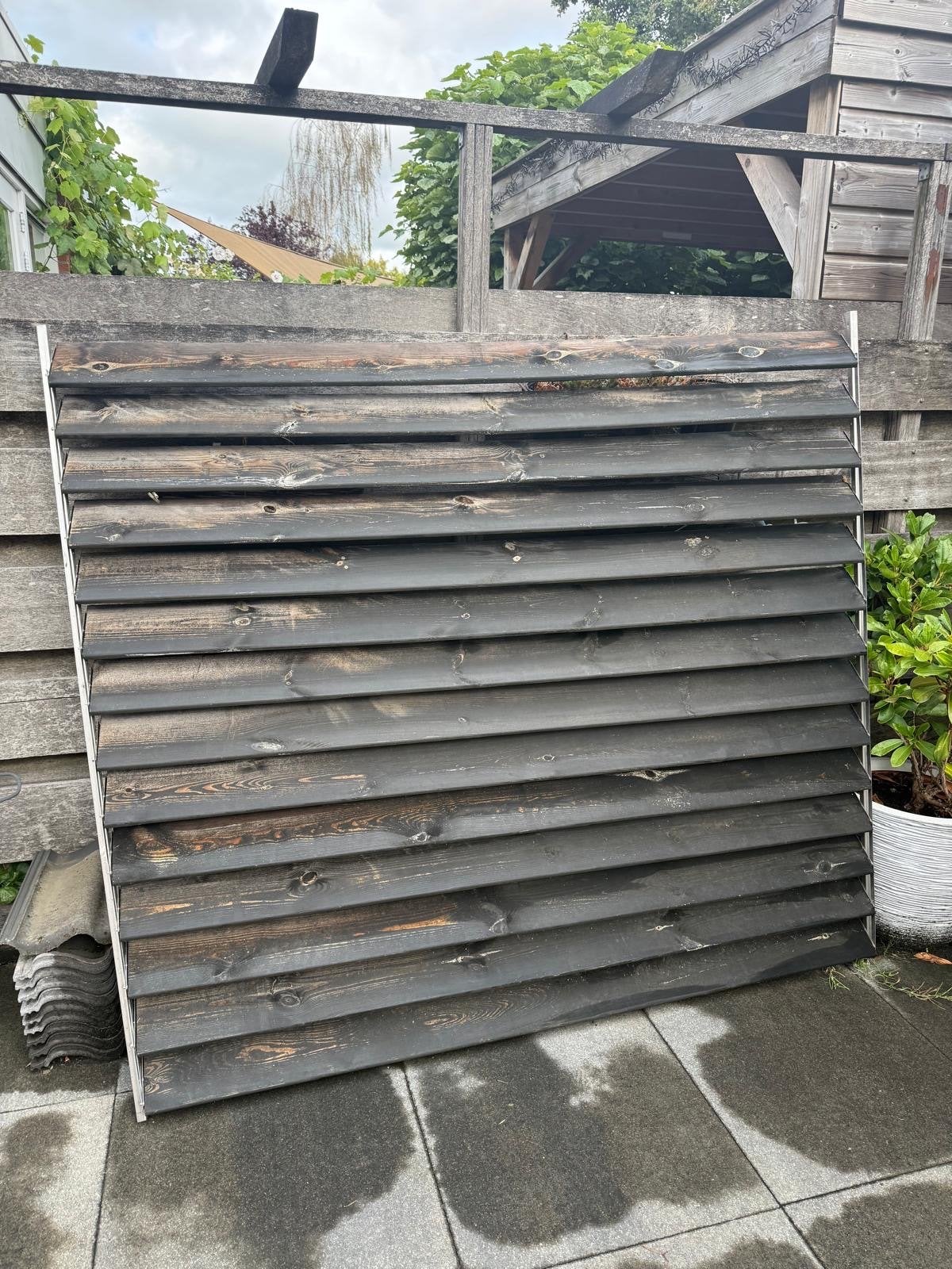 Houten lamellen tuinscherm / privacyscherm met metalen frame, Tuin en Terras, Ophalen, Gebruikt, Overige typen, Minder dan 250 cm
