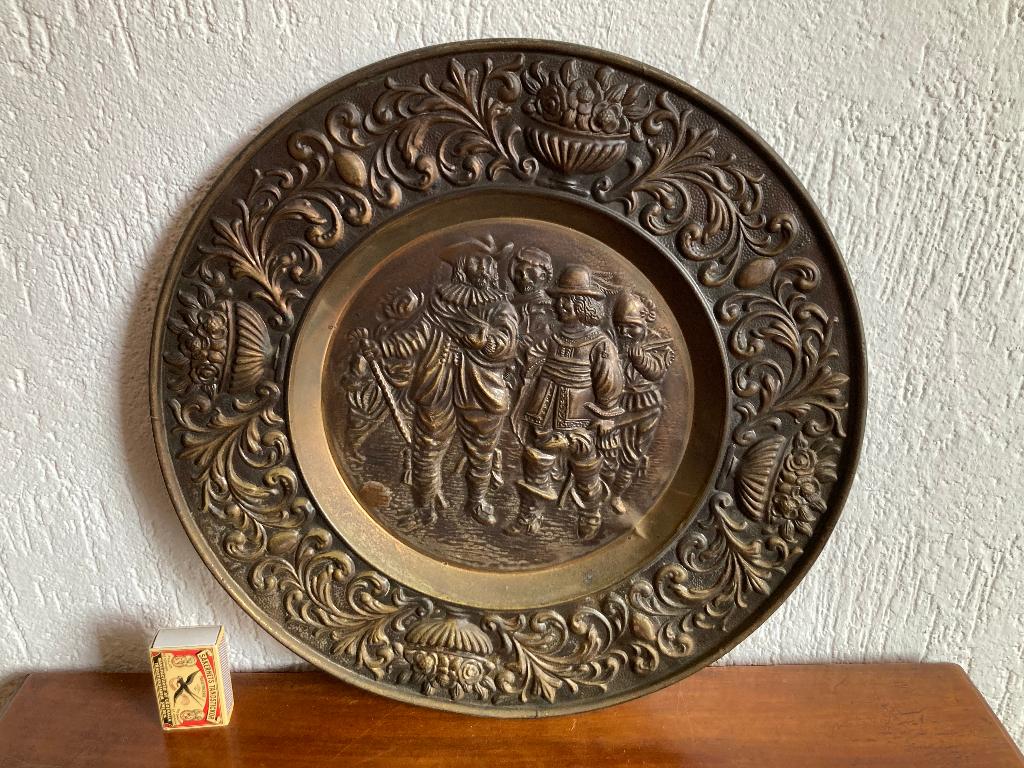 Koper koperen antiek rond wandbord De Nachtwacht Rembrandt, Ophalen of Verzenden