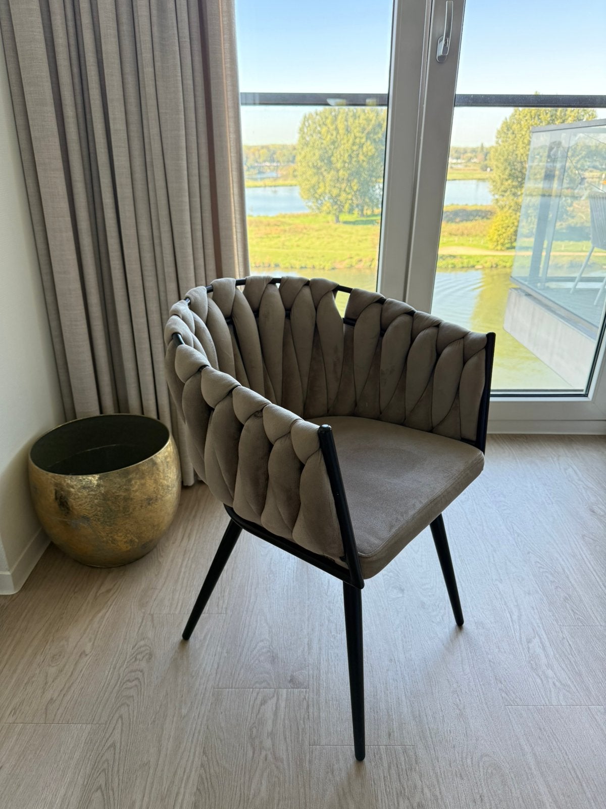 5x Luxe Wave Chair eetkamerstoel - Taupe/Beige Velvet, Huis en Inrichting, Ophalen, Overige materialen, Overige kleuren, Zo goed als nieuw