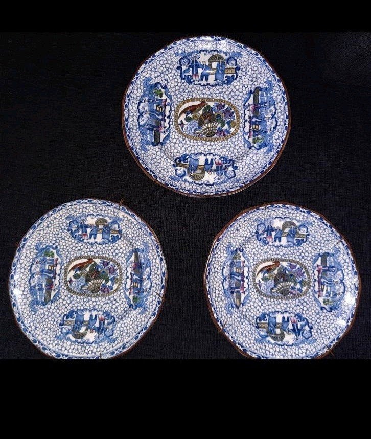 6Antieke porseleinen Blauw-Witte Borden met Diverse Motieve, Ophalen