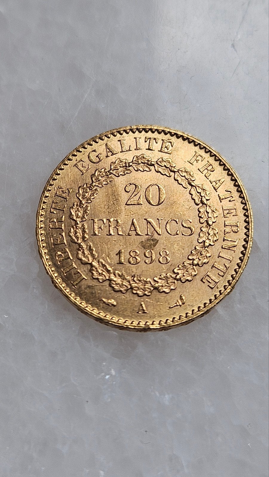Gouden 20 francs 1898, Ophalen of Verzenden, Goud