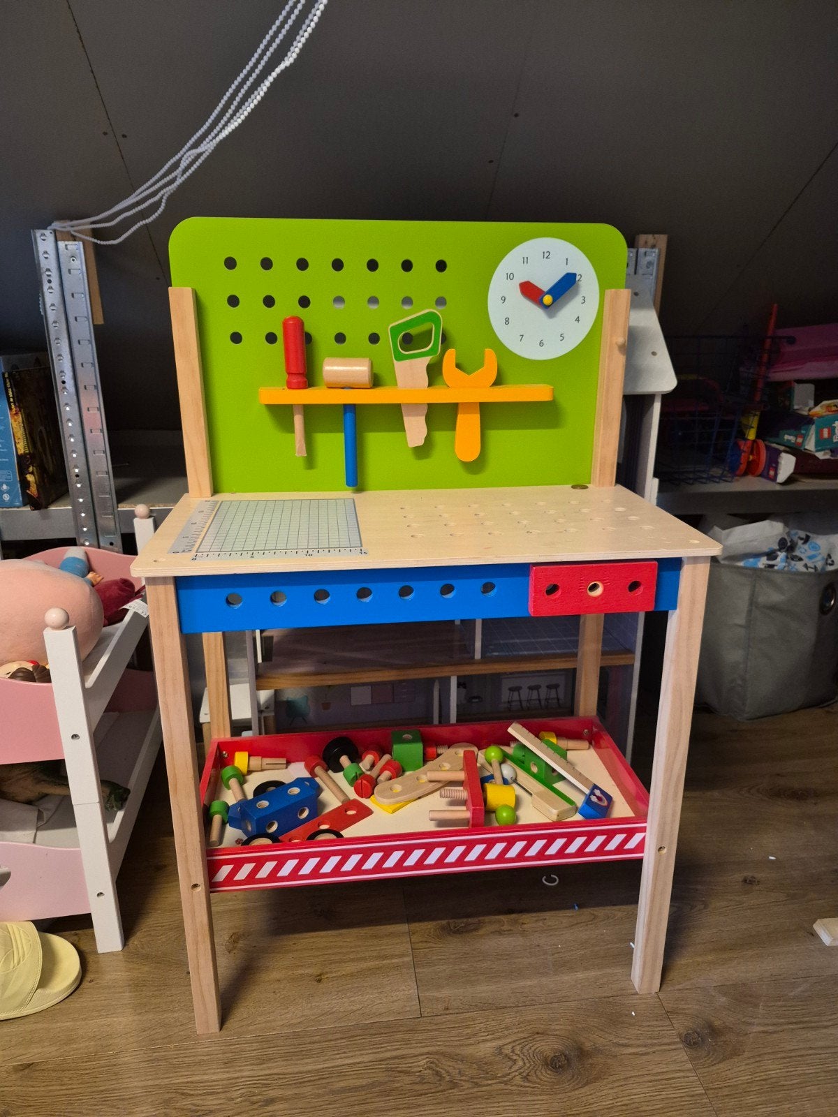 Houten kinder werkbank met gereedschap en bouwset, Ophalen, Zo goed als nieuw, Knutselen