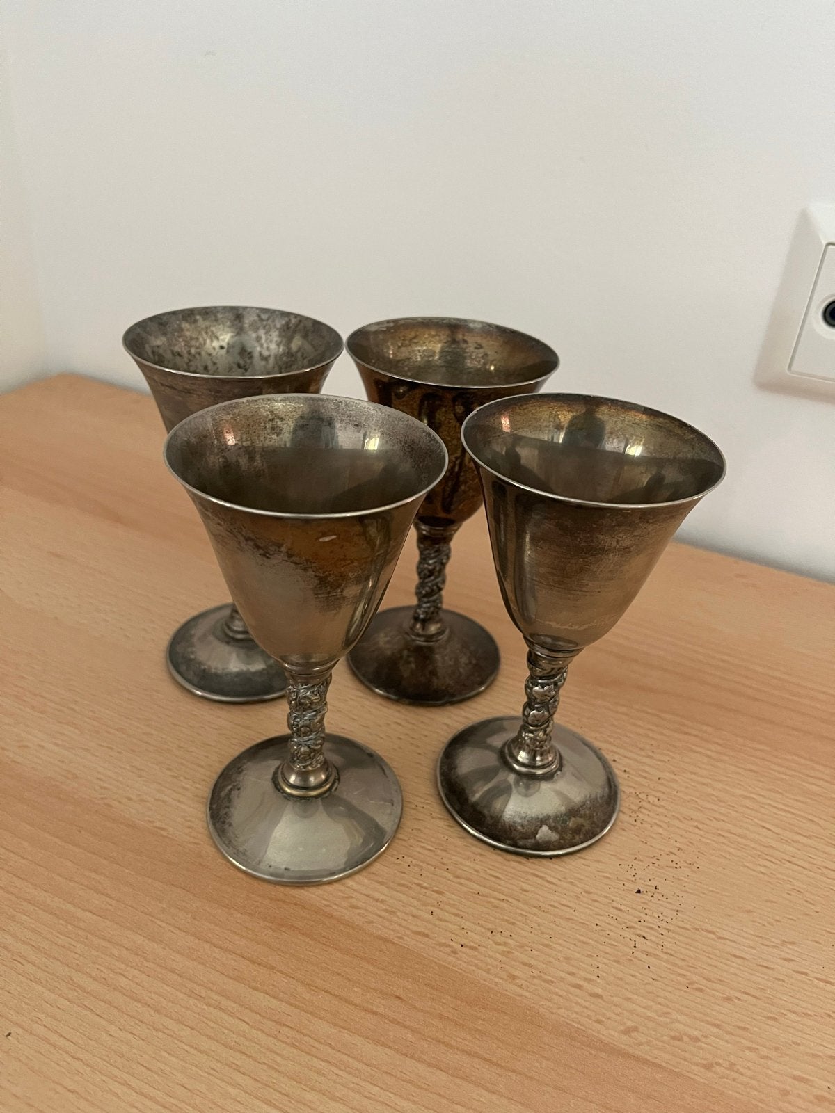 Set van 4 vintage Falstaff verzilverde borrelglaasjes, Ophalen of Verzenden, Zilver