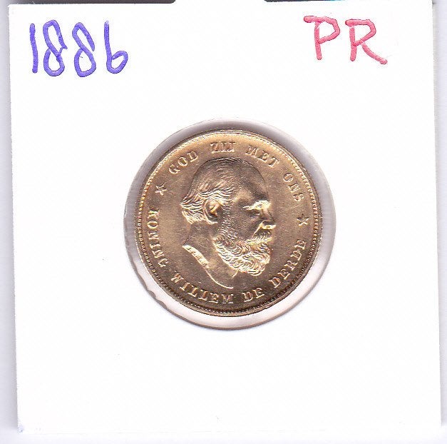 Prachtig schaars gouden tientje 1886 Willem 3 voor 830 euro, Koning Willem III, Losse munt, 10 gulden, Goud