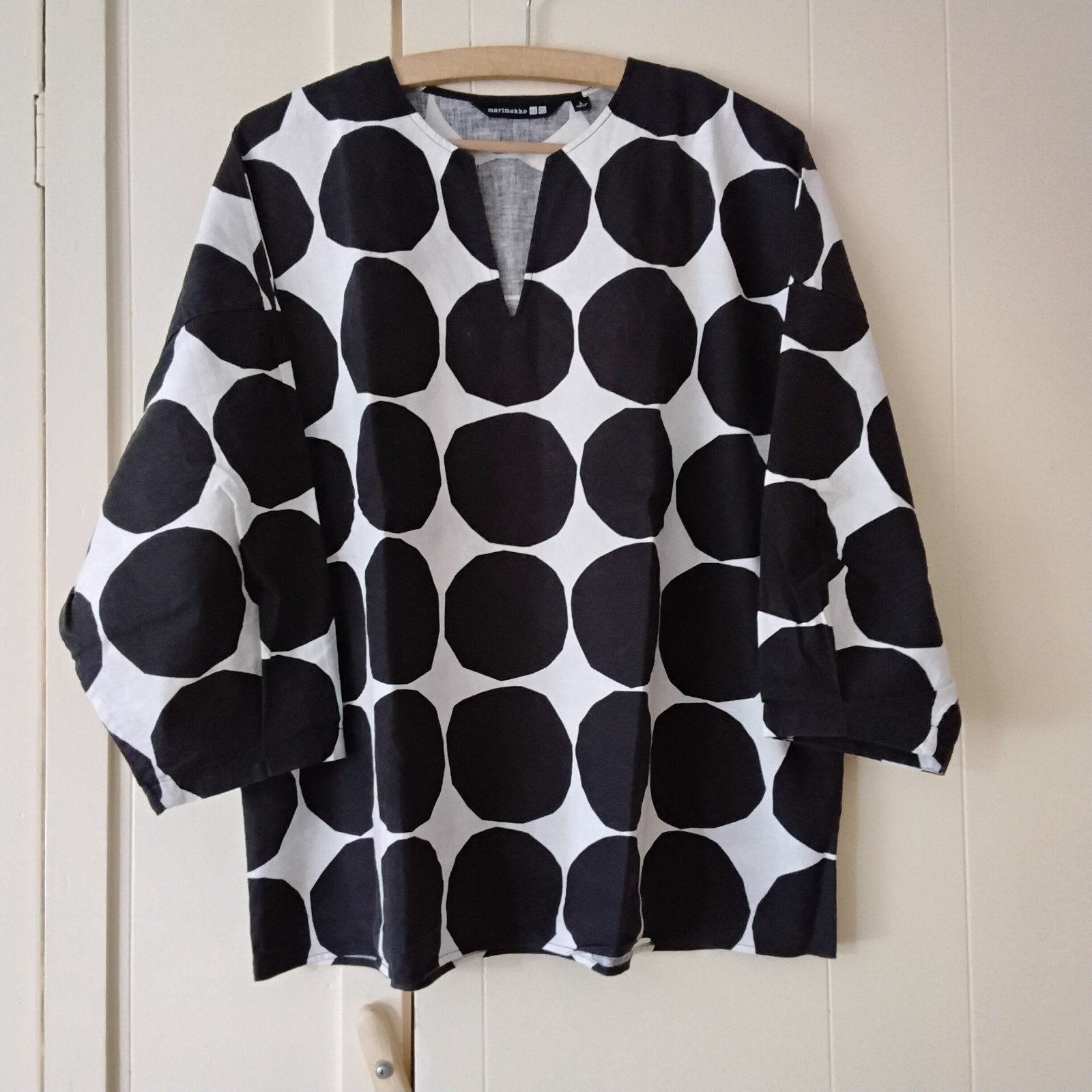 Marimekko - zwart/wit stippen blouse L., Marimekko, Zwart, Maat 42/44 (L), Nieuw