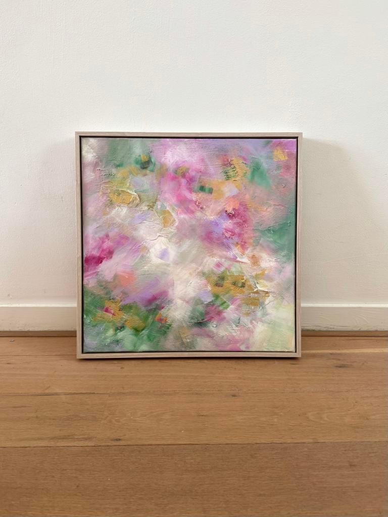 Origineel kleurrijk abstract acryl schilderij met goud 50x50, Ophalen of Verzenden