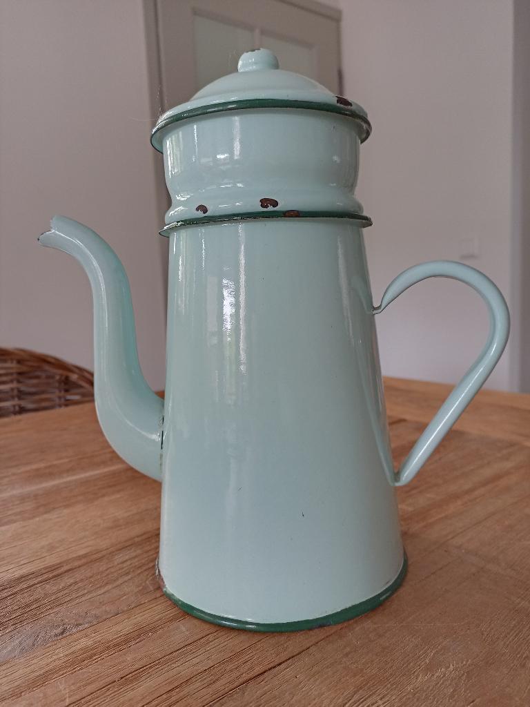 Mooie Mint-groene Franse emaille koffiepot, Ophalen of Verzenden