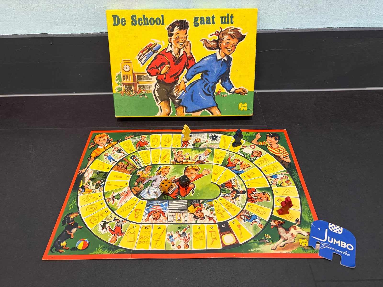 Vintage Jumbo 'De School Gaat Uit' Bordspel, Drie of vier spelers, Ophalen of Verzenden, Gebruikt